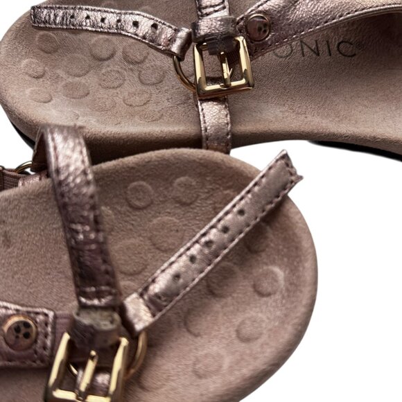 Vionic Kirra T-Strap Comfort Lightweight Metallic Champagne Sandals Women's 9 - Picture 10 of 10